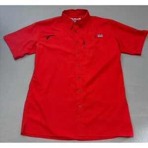 Drake Performance Fishing DPF Mens Medium Red/Orange Short Sleeve Ripstop Shirt